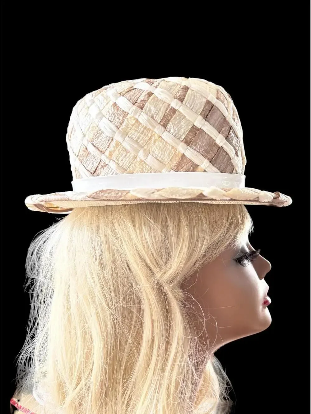 Vintage 60s Mr. John Sophisticate Straw Bowler Hat, Mid Century